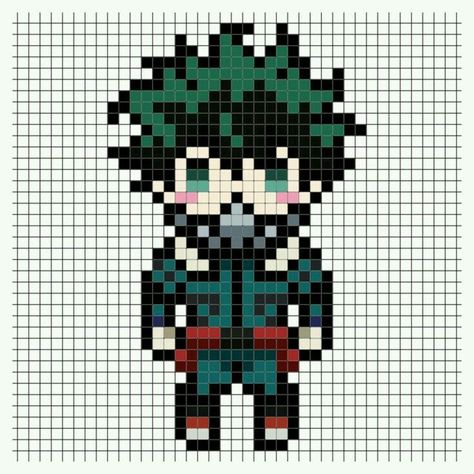 Bnha Perler Beads, Izuku Midoriya Drawing Easy, Pixel Bead Art Pattern, Deku Perler Beads, Perler Bead Patterns My Hero Academia, Pixel Art Pattern Anime Easy, Pixel Art Templates Anime, Easy Pixel Art Anime, My Hero Academia Pixel Art Grid