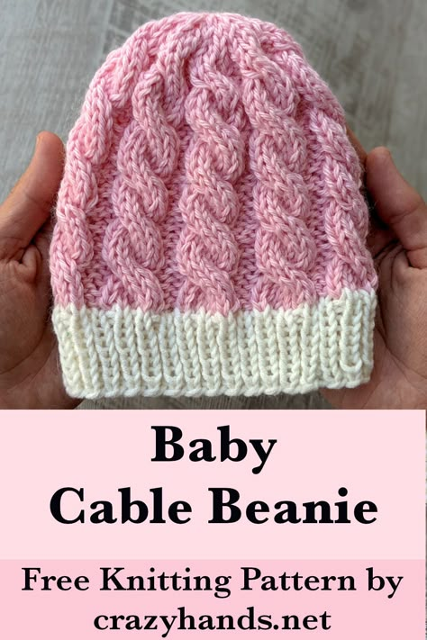 Learn how to knit a cable beanie for a newborn baby made in marshmallow color combination - white ribbing and pastel pink cables. #knitbabyhat #knitbabybeanie #knitbabycap #knitbeanie #knithat #knitcap #knitbeaniepattern #knithatpattern #knitcappattern Newborn Beanie Knitting Pattern Free, Free Newborn Knitting Patterns, Girls Hat Pattern, Baby Hats Knitting Free, Patio Oasis, Cabled Hat Pattern, Newborn Knit Hat, Easy Baby Knitting Patterns, Baby Hat Knitting Patterns Free