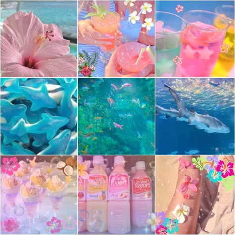 Tropical Gyaru, Beach Moodboard, Gummy Shark, Tropical Core, Gyaru Aesthetic, No Ordinary Girl, Adopt Idea, Coconut Dream, Barbie Summer