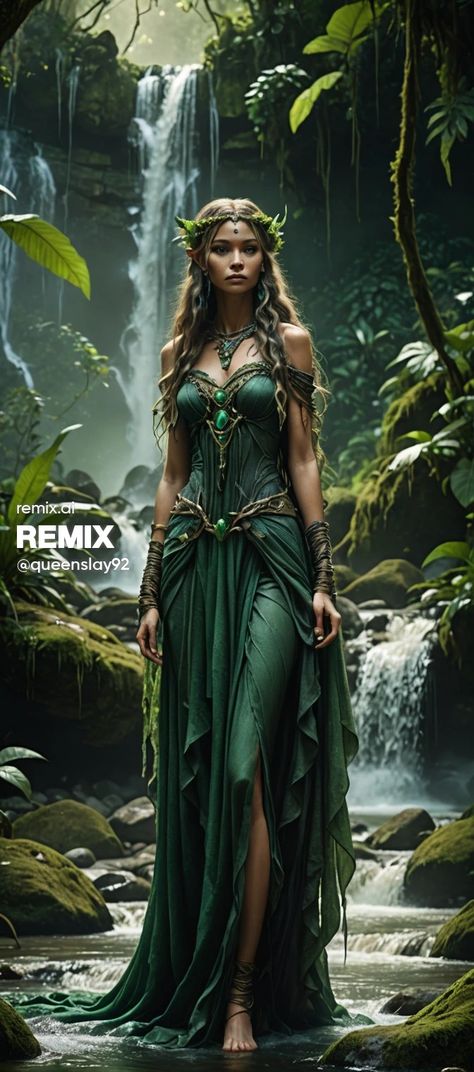 Ethereal Elf Costume, Earth Fashion Show, Earth Goddess Dress, Tree Nymph Costume, Celtic Goddess Costume, Green Goddess Outfit, Earth Princess Aesthetic, Nature Goddess Outfit, Mother Earth Outfit