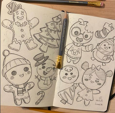 Mitch Leeuwe, Adorable Drawings, Christmas Sketch, Studera Motivation, Pencil Drawings For Beginners, Easy Doodles Drawings, Easy Drawings Sketches, Cute Doodles Drawings, Cute Doodle Art