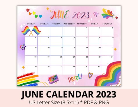 "🌟Editable June 2023 Calendar Printable, LGBT, Pride Month, Queer, Calendar and Planner, 2023 Monthly Calendar, Digital, Download, PDF product will bring you more excited about Pride month.  This June Calendar is inspired by LGBT Pride Month. With this LGBT planner, it is the Calendar you must have in June 2023.  You can print and then make wall art with June 2023 printable calendar. ----------------- 🌟MORE PRODUCTS: Calendar 2022 Vertical: https://etsy.me/3Irq9C7 Calendar 2022:  https://etsy. Pride Calendar 2023, June 2023 Calendar Printable, Pride Month Calendar, Pride Month 2023, 2023 Calendar Printable, Homeschool Calendar, Pride 2023, June Calendar, Calendar Themes