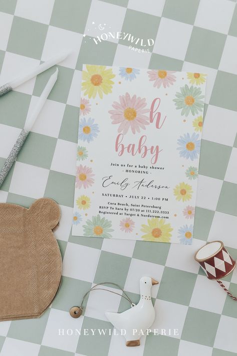 Oh Baby Pastel Daisies Baby Shower Invitation Template, Editable Girl Daisy Floral Baby Shower Invite, Wildflowers Baby Shower#S235 Daisy Themed Baby Shower Ideas, Baby Shower Daisy Theme, Groovy Girl Baby Shower Theme, Daisy Baby Shower Theme, Flower Baby Shower Invitations, Baby In Bloom Invite, Baby Shower Flower Theme Invites, Daisy Baby Shower Invitations, Daisy Baby Shower