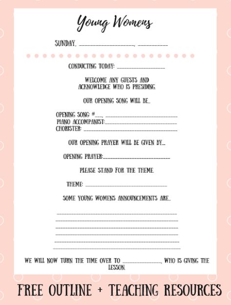 Printspiration: Free Young Womens Conducting Outlines Lds Yw Conducting Sheet, Young Women Activities Ideas, Welcome To Young Womens Ideas, Young Womens Activity Ideas, Life Worksheets, Young Women Leaders, Goals 2024, Yw Lesson, Lds Yw