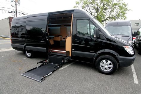 Top 10 Features for Your Handicap Accessible Van - HQ Custom Design Inc. Blog Mercedes Camper Van, Wheelchair Vehicles, Wheelchair Accessible Vans, Mercedes Camper, Wheelchair Accessible Vehicle, Wheelchair Van, Mercedes Van, Sprinter Conversion, Luxury Van