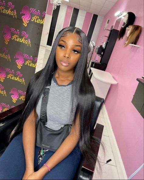 Middle Part Jet Black Wig, Cute Weave Hairstyles, Black Hair Protective Styles, Black Girls Hairstyles Weave, Weave Straight, 12 Inch Hair, Ebony Hair, Frontal Wig Hairstyles, Lace Fronts