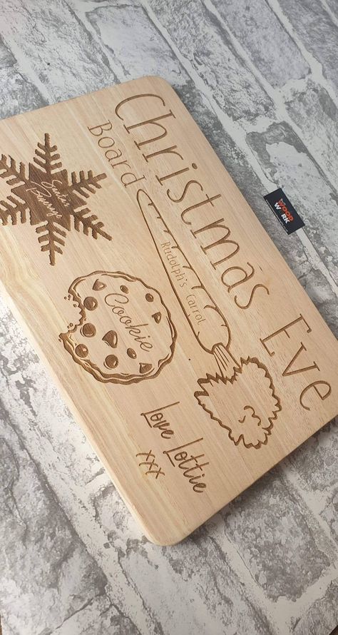 Here we have a wooden board 30x20cm laser engraved as per the photo. The board is not suitable for a dish washer. If Santa spills just wipe with a hot cloth with washing up liquid! Any questions please ask Ben Jeni and family Board Snacks, Personalised Wooden Gifts, Homemade Scented Candles, Scrap Wood Crafts, Diy Projects Gifts, Rudolph Christmas, Laser Cut Wood Crafts, Personalized Engraved Gifts, Christmas Bunting