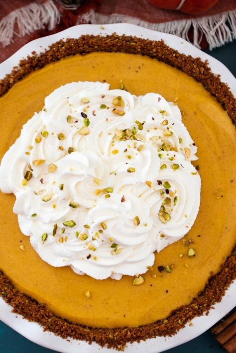 🍁🍂 Surprise your Thanksgiving guests with this wonderfully flavored Biscoff-Pumpkin Chiffon Pie. From it’s unique crust of crushed Biscoff cookies and roasted pistachios nuts to a light-as-air chiffon pumpkin filling to the sour cream whipped topping, it’s sure to delight!🍂💖🍂 Pumpkin Apple Recipe, Pumpkin Chiffon, Pumpkin Chiffon Pie, Chiffon Pie, Roasted Pistachios, Pumpkin Filling, Recipes With Whipping Cream, Spice Mix Recipes, Biscoff Cookies