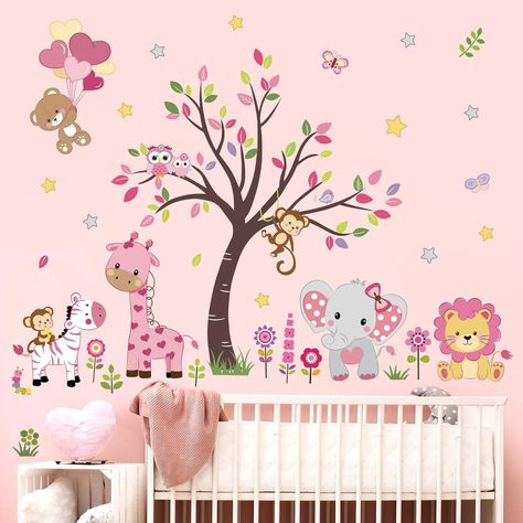 Dreamy Pink Nursery Ideas for Your Baby Girl | Major League Mommy Pink Baby Nursery, Tiles Furniture, Jungle Themed Nursery, Baby Nursery Wall Decor, Floral Crib Sheet, Nursery Decals, Old Room, Tree Wall Stickers, Blue Nursery