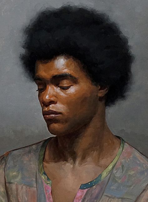 "Levi Maxwell" - Patrick Byrnes (South Korean, b. 1984), oil on canvas panel {figurative #impressionist art male head #naturalhair african-american black man face portrait cropped painting} patrickbyrnespaintings.com Patrick Byrnes, David Portrait, Black Portraits, Art Noir, Portraiture Painting, African Art Paintings, Portrait Paintings, Figurative Painting, Wow Art