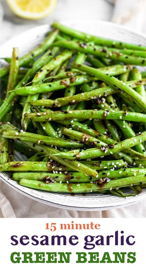 Sesame Green Beans Asian, April Meals, Sesame Green Beans, Asian Green Beans, Ninja Grill, Whole30 Vegan, Asian Side Dishes, Cooking Green Beans, Garlic Green Beans