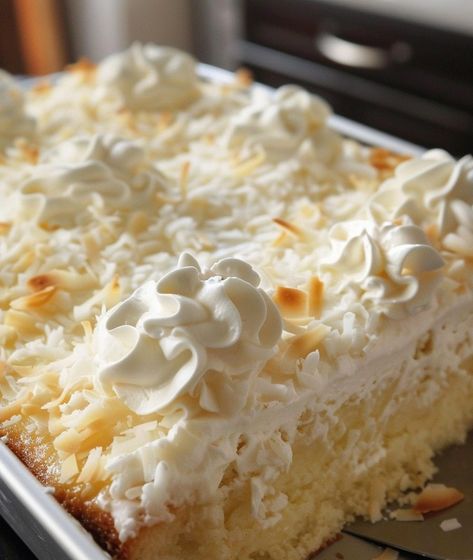 Coconut Poke Cake Recipe Coconut Poke Cake Recipe, Moist Coconut Cake Recipe, Moist Coconut Cake, Coconut Poke Cake, Coconut Sheet Cakes, Coconut Poke Cakes, Coconut Cream Cake, Blueberry Dump Cakes, Poke Cake Recipe