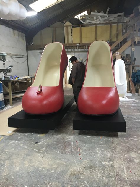 We created virgins iconic red cabin crew shoe props. Larger then life with black Bases. The large red shoe props were used at the Attitude awards and there after installed at Virgins HQ offices. Red Cabin, Red High Heels, Red High, Cabin Crew, Red Shoes, Character Shoes, Dance Shoes, High Heels, Sport Shoes