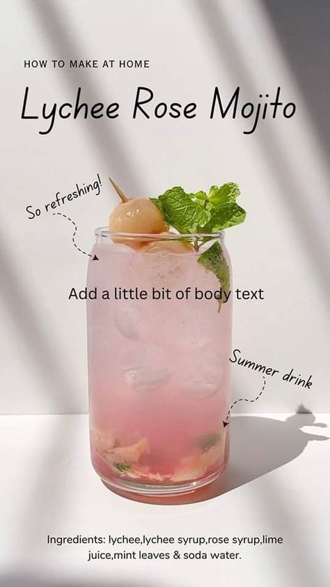 Resep Mojito, Lychee Mojito, Resep Starbuck, Iced Drinks Recipes, Resep Smoothie, Tea Drink Recipes, Homemade Cookbook, Thing One, Drink Recipes Nonalcoholic