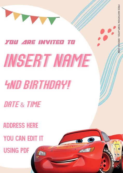 Lighting Mcqueen Invitation Template, Cars Invitation Template Free Printable, Lighting Mcqueen Birthday, Mcqueen Birthday Invitation, Mcqueen Birthday, Cars Invitation, Lighting Mcqueen, Race Party, Free Invitation Templates