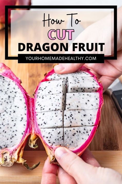 Learn how to cut dragon fruit (pitaya) at home with just a few simple to follow steps. This tropical fruit makes a great healthy snack or sweet addition to fresh fruit smoothies and smoothie bowls. Dragon Fruit Pitaya, Fresh Fruit Smoothies, Quick Easy Snacks, Smoothie Bowls, Tropical Fruit, Picky Eaters, Fruit Smoothies, Dragon Fruit, Healthy Snacks Recipes