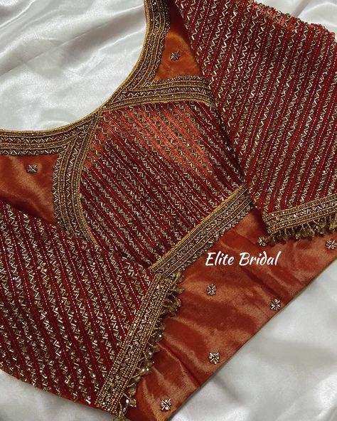 Gorgeous Stone Work Blouse 🧡✨ Latest Bridal Blouse Designs Heavy Work, Aari Blouses, Stone Work Blouse, Pattern Blouses, Maggam Blouse, Silk Saree Blouse Designs Patterns, Blouse Works, Aari Design, Bridal Blouses