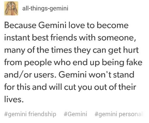 Advice: Don't get too attached #gemini #friendship #personality #trait #zodiac Gemini Friendship, Don't Get Too Attached, Gemini Female, Too Attached, Friendship Memes, Gemini Traits, Gemini Love, Gemini And Libra, Gemini And Virgo