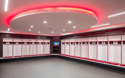 Changing Room Ideas, Basketball Locker Room, The Football Factory, Rugby Club, Dressing Rooms, Changing Room, Colour Changing, Locker Room, Dressing Room