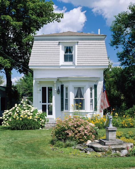 The Little House in Round Pond That Could | Maine Homes by Down East Small Cottage House Aesthetic, Cute House Exterior Small Cottages, Victorian Style Tiny House, Small Fancy House, Cute Small House Exterior, Tiny Cottage Homes, Cute Small Homes, Small Home Exterior, Home With Porch