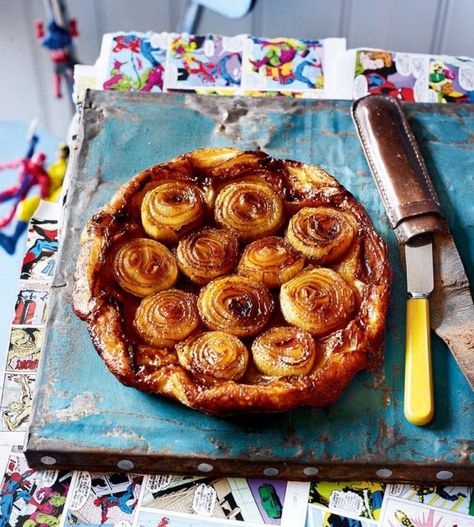 Onion Tarte Tatin, Onion Tarte, Tarte Tatin Recipe, Caramelised Onion Tart, Crumble Pie, Caramelised Onion, Onion Tart, Delicious Magazine, Savory Tart