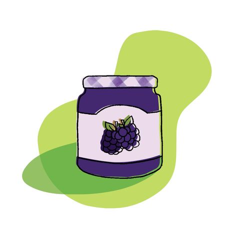 Blackberry Jam Illustration. Marie Prévost. Simple Vector Illustration of a jar of blackberry jam. #vectorart #foodillustration #blackberry #jam #fruitjar #vectorgraphic #vectorillustration #procreate #adobeillustrator #minimalist #digitalpainting #artnumerique Jam Illustration Jar, Jam Jar Illustration, Jam Illustration, Simple Vector Illustration, Marie Prevost, Grape Jam, Jar Of Jam, Visual Library, Sticker Design Inspiration