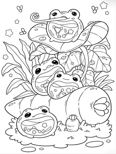 Cute Doodle Coloring Pages, Colouring Pages Mandala, Cute Kawaii Coloring Pages, Frog Coloring Pages, Witch Coloring Pages, الفن الرقمي, Adult Coloring Designs, Detailed Coloring Pages, Free Adult Coloring Pages