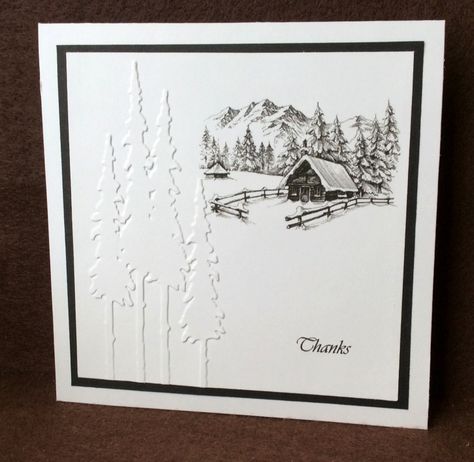 Cas Christmas Cards, Cas Challenge, Stamped Christmas Cards, Homemade Christmas Cards, Rustic Retreat, Tree Cards, Christmas Cards To Make, Christmas Scenes, Christmas Card Design