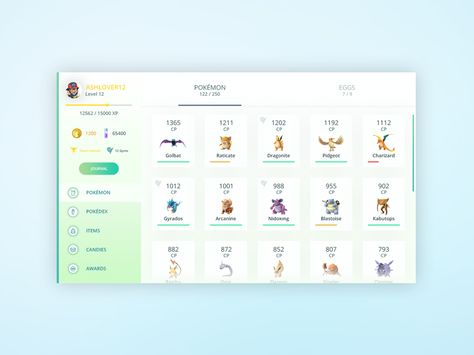 Pokemon GO Desktop Application by Austin Robinson Pokedex Design, Pokedex App, Pokemon Graphic, Pokemon App, Pokemon Website, Unique Apps, Pokemon Project, Ui Color, Dash Board