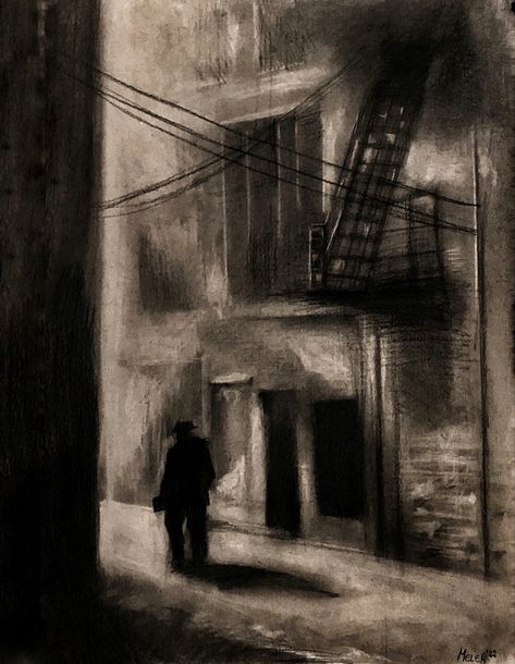 Dark Landscape Drawing, Charcoal Cityscape, City Alley, Favelas Brazil, Charcoal Sketch, Architecture Drawing Art, Charcoal Art, Art Tools Drawing, Landscape Drawings