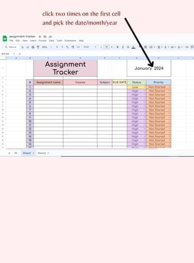 helps you keep track of deadlines, assignments, and progress for multiple projects in one place. Organize tasks with customizable fields like due date, status (incomplete/ongoing), notes, and more! Ideal for students or anyone managing a workload. Save time by automating reminders and notifications directly from Google Google Sheet Assignment Tracker, Assignment Tracker Google Sheets, Assignment Spreadsheet, Assignment Tracker Template, Google Sheets Planner, Google Sheets Templates, Assignment Tracker, Assignment Planner, Budget Template Free