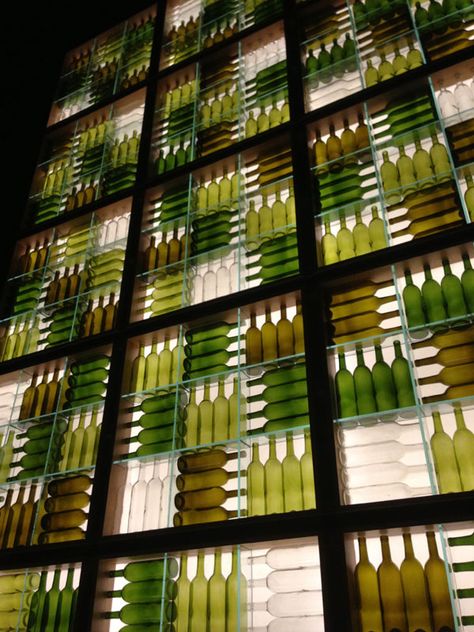 Sport Bar Design, Wine Bottle Display, Wine Bottle Wall, Pub Design, Retail Displays, Bottle Display, Bottle Wall, Wine Display, Colorful Space