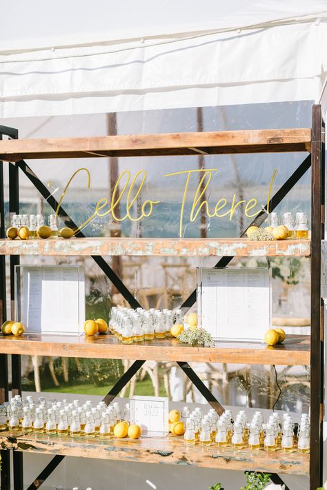 Old Italian Wedding Theme, Take A Cello Wedding, Limoncello Bar, Wedding Sorrento Italy, Italian Wedding Welcome Party, Italian Station Wedding, Italian Reception Decor, Sorrento Wedding Theme, Italian Wedding Design