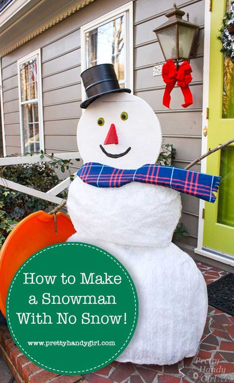 No snow needed for this DIY winter snowman decoration from Pretty Handy Girl! | DIY winter decor | winter home decor | #prettyhandygirl #DIY #tutorial How To Make A Snowman, Snowman Outdoor Decorations, Outdoor Snowman, Make A Snowman, Winter Decorations Diy, Diy Snowman, Outdoor Activities For Kids, Build A Snowman, Snowman Decorations