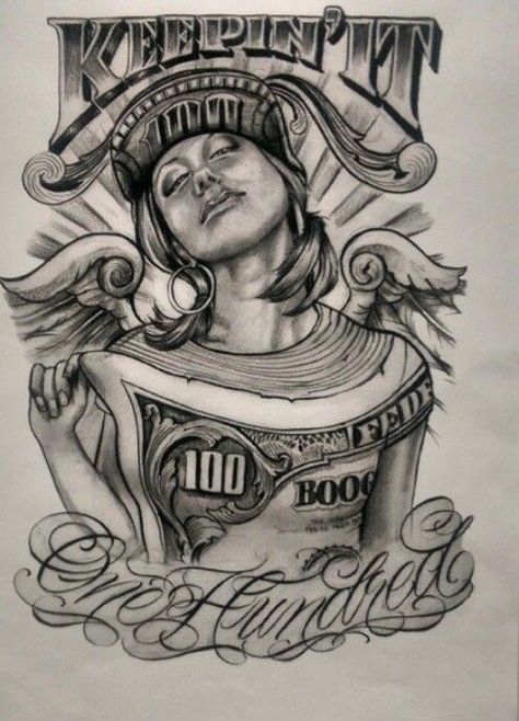 Boog Tattoo, Art Chicano, Chicanas Tattoo, Gangsta Tattoos, Prison Art, Money Tattoo, Cholo Art, Chicano Tattoos, Chicano Tattoo