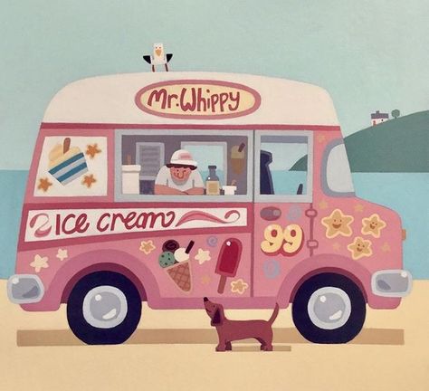 Drawing Topics, Mr Whippy, Ice Cream Art, Ice Cream Van, Truck Paint, Food Truck Design, Motion Graphics Inspiration, Bad Cats, Cute Stationary