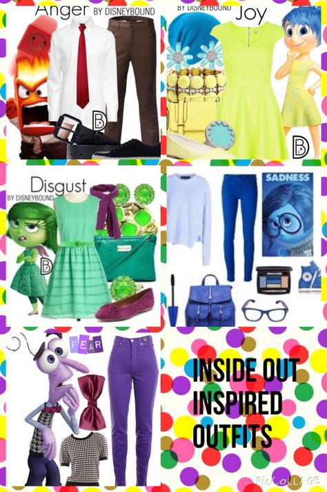 Inside Out Movie Costumes, Inside Out Themed Outfits, Disney Bounding Inside Out, Inside Out Makeup Ideas, Joy Outfit Inside Out, Joy Inside Out Outfit Ideas, Inside Out Fear Costume, Fear Disneybound, Pixar Inspired Outfits