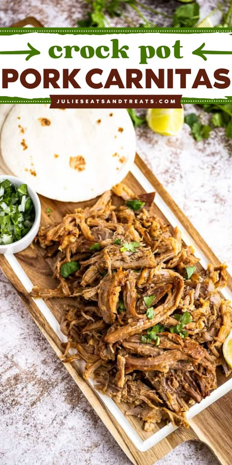 A pork carnitas recipe perfect for your Cinco de Mayo dinner menu! With the help of your slow cooker, you can indulge in this perfectly crispy, tender, and juicy seasoned pork. Add this yummy pork carnitas recipe to your easy Cinco de Mayo main dishes recipes. Slow Cooker Pork Tacos Easy, Pork Loin Crock Pot Carnitas, Slow Cooker Carnitas Tacos, Carnitas Crockpot Tacos, Slow Cooker Pork Shoulder Carnitas, Carnitas In The Crockpot, Authentic Carnitas Recipe Crockpot, Crockpot Pork For Tacos, Easy Carnitas Recipe