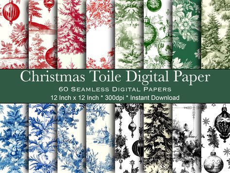 Verleihen Sie Ihren Urlaubskreationen mit unserem Christmas Toile Digital Paper einen Hauch von Vintage-Charme in Blau, Grün, Rot und Schwarz. Dieser entzückende digitale Download bietet wunderschöne Toile-Weihnachts-Designs, die traditionelle Eleganz mit modernem Komfort verbinden. Perfekt für Scrapbooking, Basteln oder um Ihren Urlaubsprojekten ein einzigartiges Flair zu verleihen, fängt dieses nahtlose Muster die Essenz der Vintage-Weihnacht mit einer atemberaubenden Chinoiserien-Ästhetik ein. Verwenden Sie dieses vielseitige digitale Toile-Papier, um auffällige Dekorationen, Karten oder Feiertagscliparts zu erstellen Verpassen Sie nicht diese wunderschöne Ergänzung Ihrer Bastelutensilien - fangen Sie jetzt an zu basteln und kreieren Sie etwas Magisches! EINZELHEITEN * 60 Toile Weihnach Christmas Jpg, Toile Christmas, Christmas Toile, Vintage Motifs, Holiday Clipart, Paper Vintage, Holiday Projects, Christmas Designs, Create Something