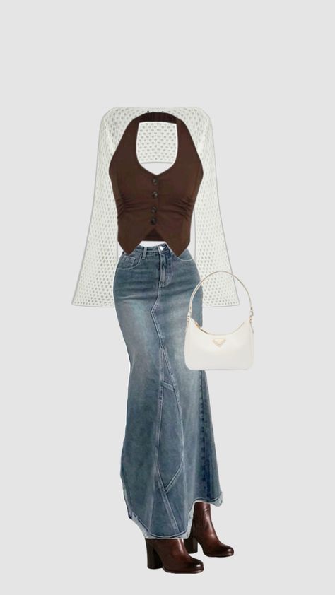 Cute brown fit #skirtoutfit  #fyp #brown 90s Brown Tops For Fall, Y2k Brown Skirt Outfit, Y2k Style Brown Top For Fall, Y2k Style Fitted Brown Skirt, Brown Shirt Outfit, Brown Y2k Outfit, 90s Brown Streetwear Tops, Brown Belt Outfit, Clothes Inpso