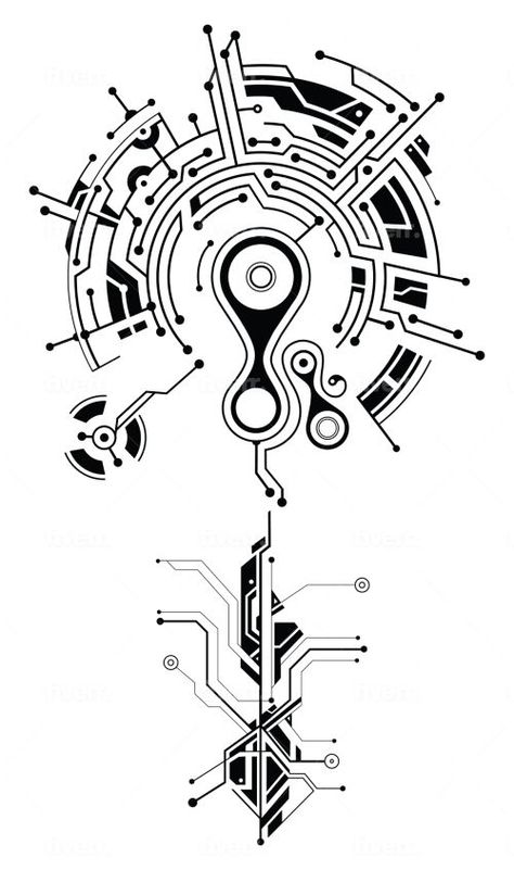 Beautiful Tribal Tattoo Technical Tattoo Ideas, Cybernetic Tattoo Design, Tech Tattoo Design, Microchip Tattoo, Futuristic Tattoo Cyberpunk, Technical Tattoo, Graphic Tattoo Geometric, Cybernetic Tattoo, Cyberpunk Tattoo Design