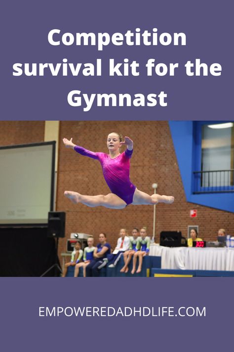 Gymnastics competition is exciting, but can be stressful.  Prepare your gymnast for success. Gymnastics Competition Bag Checklist, Gymnastics Emergency Kit, Gymnastics Team Mom, Snacks For Gymnasts, Gymnastic Competition Hair, First Competition Gifts, Gymnastics Competition Gifts, Gymnast Hairstyles For Meets, Gymnastics Meet Gifts