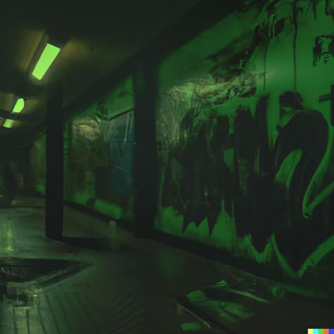 green urban subway fight club graffiti aesthetic AI generated with DALL E 2 Green Tint Aesthetic Grunge, Green Urban Aesthetic, Green Alt Aesthetic, Green Graffiti Aesthetic, Green Tech Aesthetic, Dark Green Grunge Aesthetic, Green Horror Aesthetic, Y2k Green Aesthetic, Club Graffiti