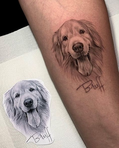 Yoyo Tattoo, Pet Tattoos Dog Memorial, Lps Tattoo, Cool Animal Tattoos, Golden Retriever Tattoo, Animal Tattoos For Women, Dog Portrait Tattoo, Tattoo 2024, Animal Tattoo Ideas