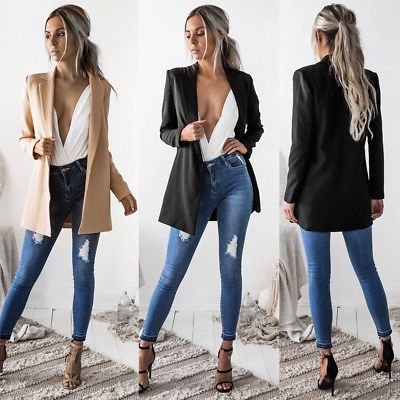 US Women Ladies Long Sleeve Cardigan Casual Blazer Suit Jacket Coat Outwear New in Clothing, Shoes & Accessories, Women's Clothing, Coats & Jackets | eBay Twill Coat, Date Outfit, Ladies Blazer, Outwear Women, Long Blazer, Outwear Jackets, Business Outfit, Casual Blazer, Komplette Outfits