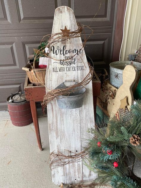 Old Ironing Board Ideas Repurposed, Painted Ironing Board, Cowboy House, Antique Ironing Boards, Wood Ironing Boards, Old Cowboy Boots, Vintage Ironing Boards, Old Ironing Boards, Wooden Ironing Board