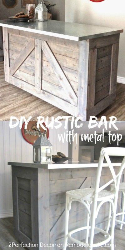 DIY rustic bar, hacked from an existing cabinet, topped with metal #diy #bar Diy Rustic Bar, Diy Kitchen Makeover Ideas, Bar In Casa, Kitchen Island Bar, Kitchen Diy Makeover, Rustic Bar, Bar Cart Decor, Diy Kitchen Island, Diy Bar