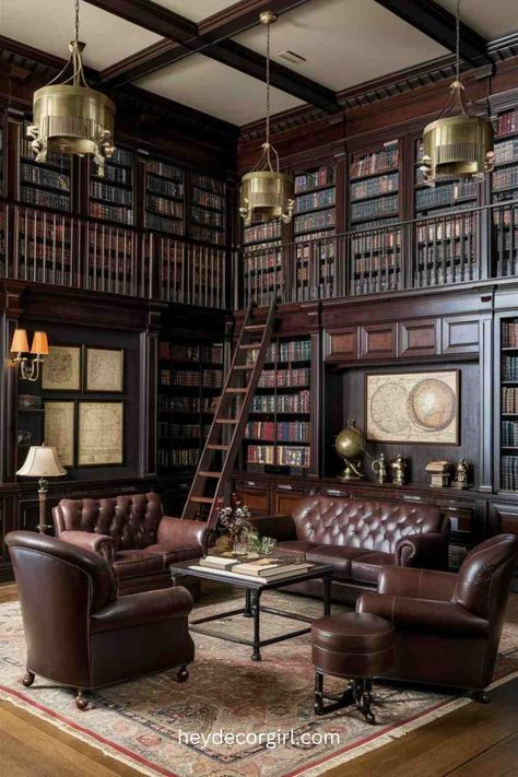 Victorian Library Room, Luxury Library Room, Old Library Room, Cozy Library Room Ideas, Home Library Room, Small Library Room, Blue Green Rooms, Library Room Ideas, Victorian Library