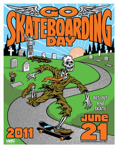 2011 Go Skateboarding Day poster by Jim Phillips. Screenprinted and signed collector's edition of 150. 24" x 30" Go Skateboarding Day, Go Skateboarding, Punk Cartoon, Skate Photography, Skateboard Companies, Skateboard Pictures, Skateboard Deck Art, Skateboard Art Design, Skate And Destroy