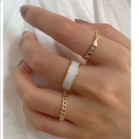 New 3pcs Chain Decor Ring - Brand New In Packaging Material - Zinc Alloy Size - 7 Gold Ring Sets, Set Ring, Butterfly Jewelry, Mua Sắm, Minimalist Rings, Jewelry Inspo, Chain Ring, Ring For Women, Cute Jewelry